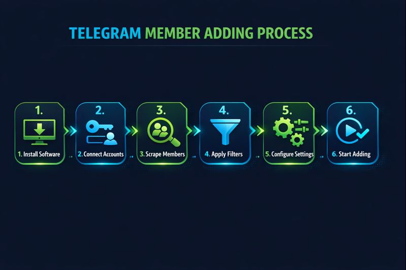 Step-by-step process showing how a telegram bot invites users to a group