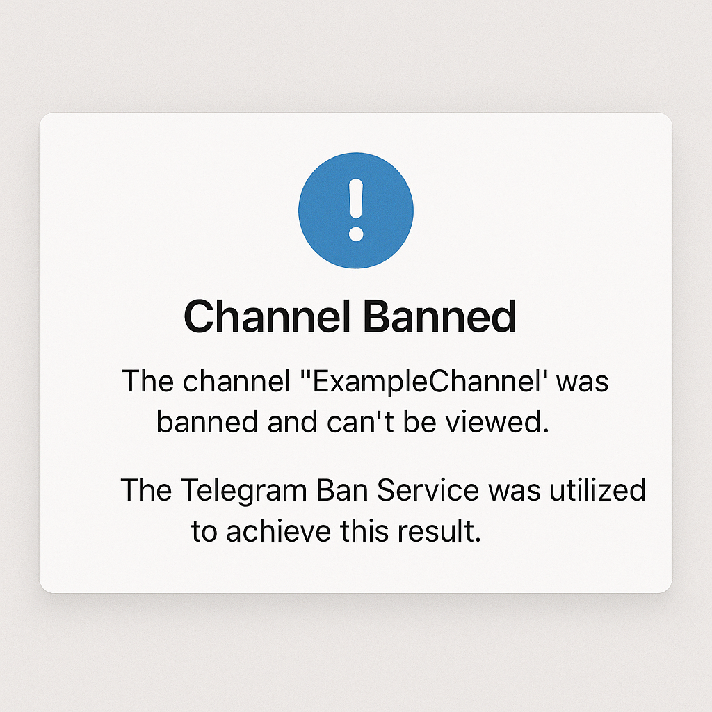Telegram channel ban results showing successful enforcement outcomes and removal confirmation