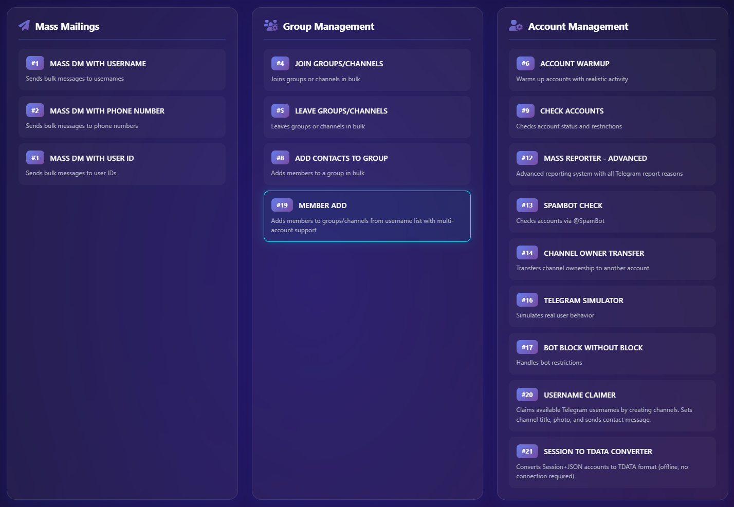Telegram invite member bot setup dashboard showing configuration options for invite campaigns